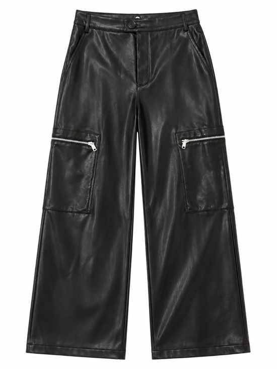 Avec Les Filles Pants - Avec Les Filles Black Faux Leather Cargo Wide Leg Pants S NWT